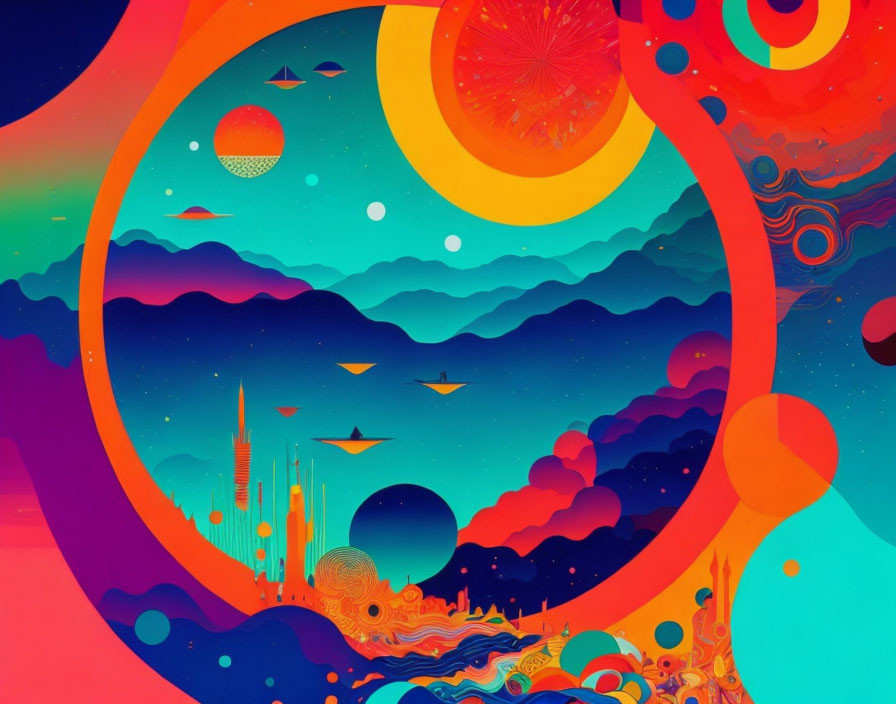 Fantastical Landscape Illustration with Vibrant Colors