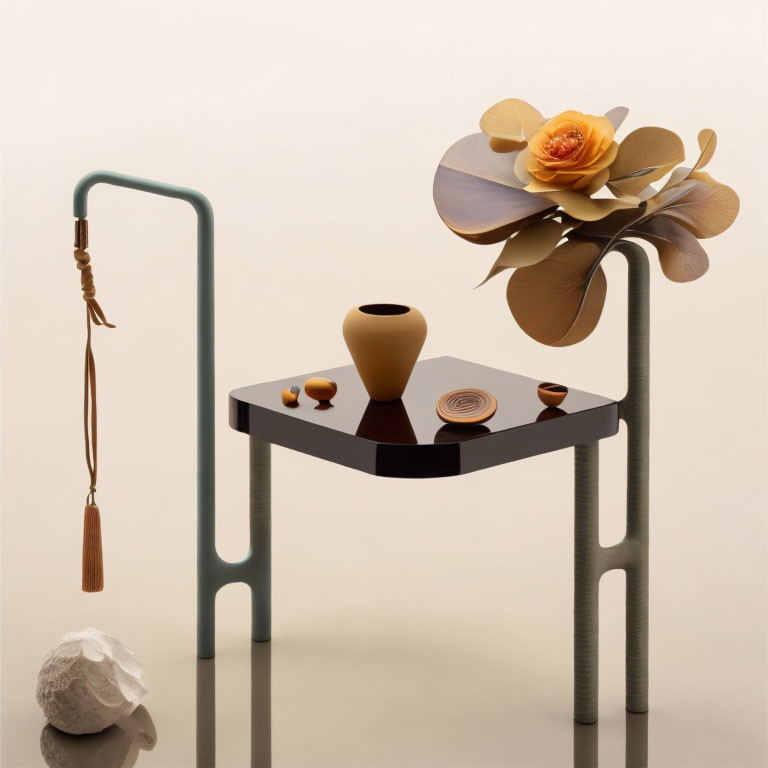 Minimalist Still Life Composition with Artistic Table and Geometric Shapes