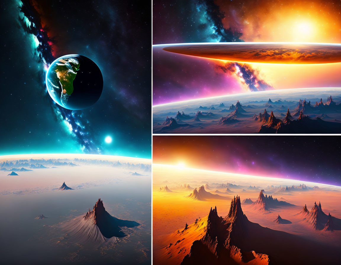 Four Cosmic Landscapes: Planets, Stars, Nebulae, and Alien Terrains