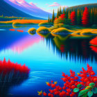 Colorful Foliage Reflecting in Serene Lake with Mountains - Tranquil Landscape