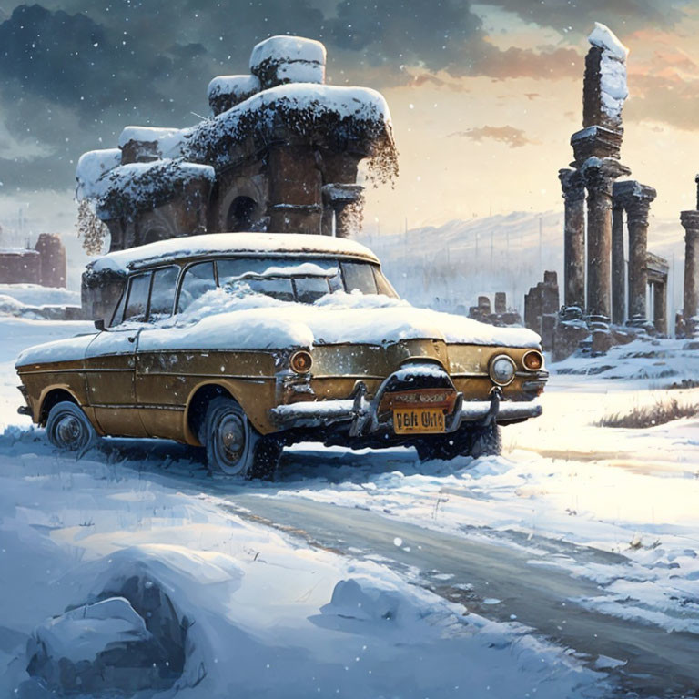 מכונית עתיקה בשלג