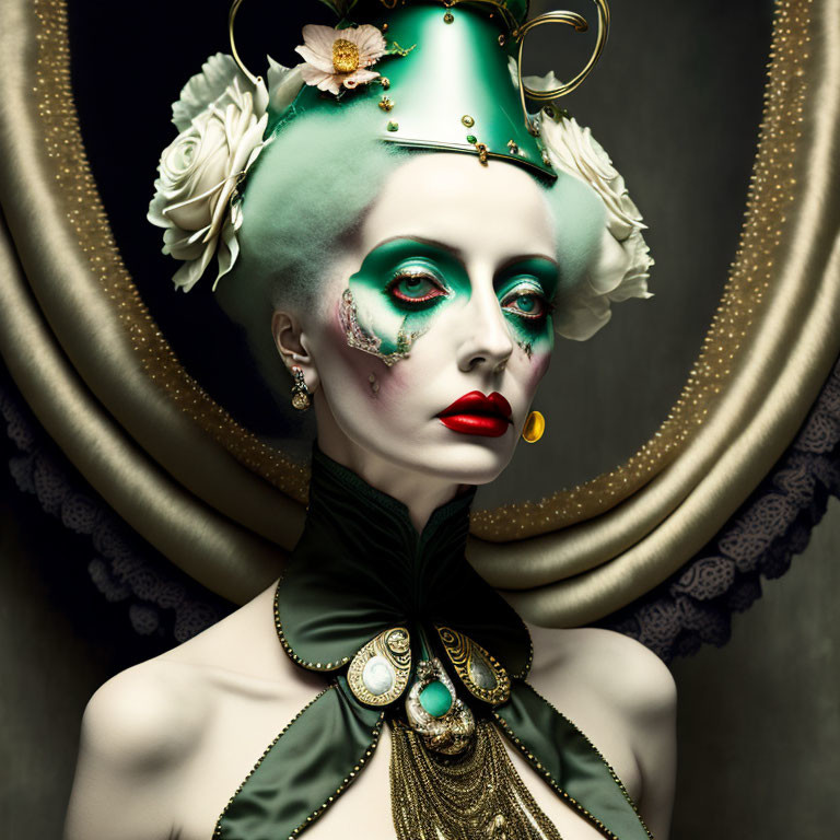 Portrait of Woman with Avant-Garde Makeup & Royal Headdress