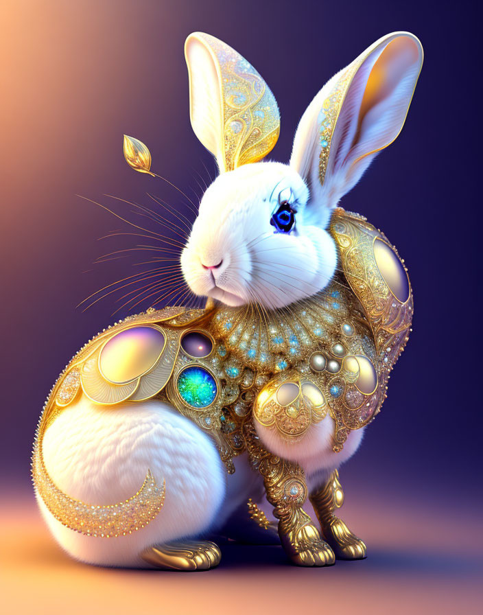 Ornate white rabbit with jewel-encrusted details