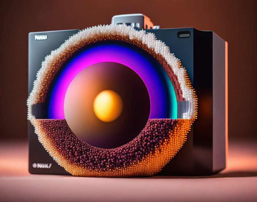 Circular Gradient Camera Aperture Artwork with Sparkling Beads