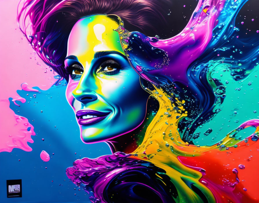 Colorful digital artwork: Woman's profile with flowing liquid hues