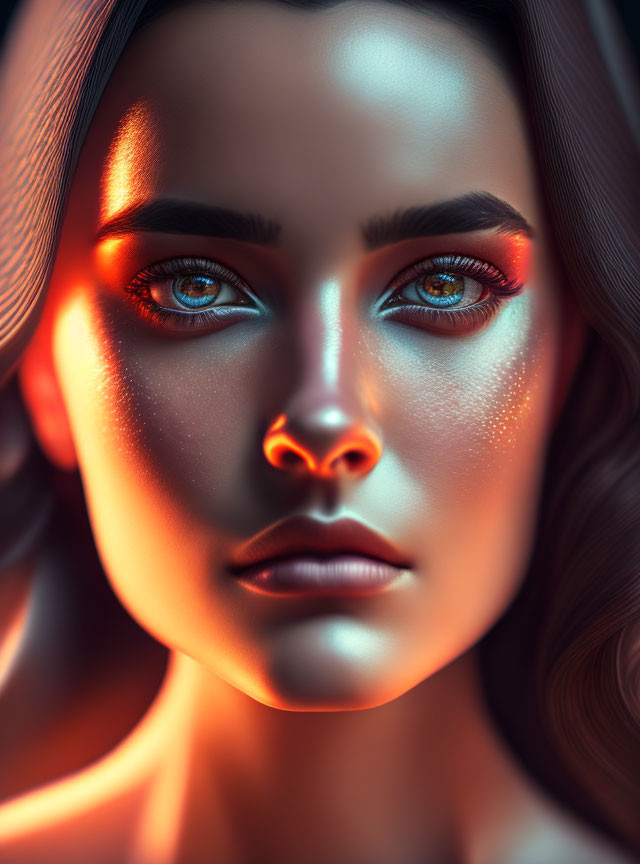 Intense-eyed woman in close-up portrait with dramatic lighting