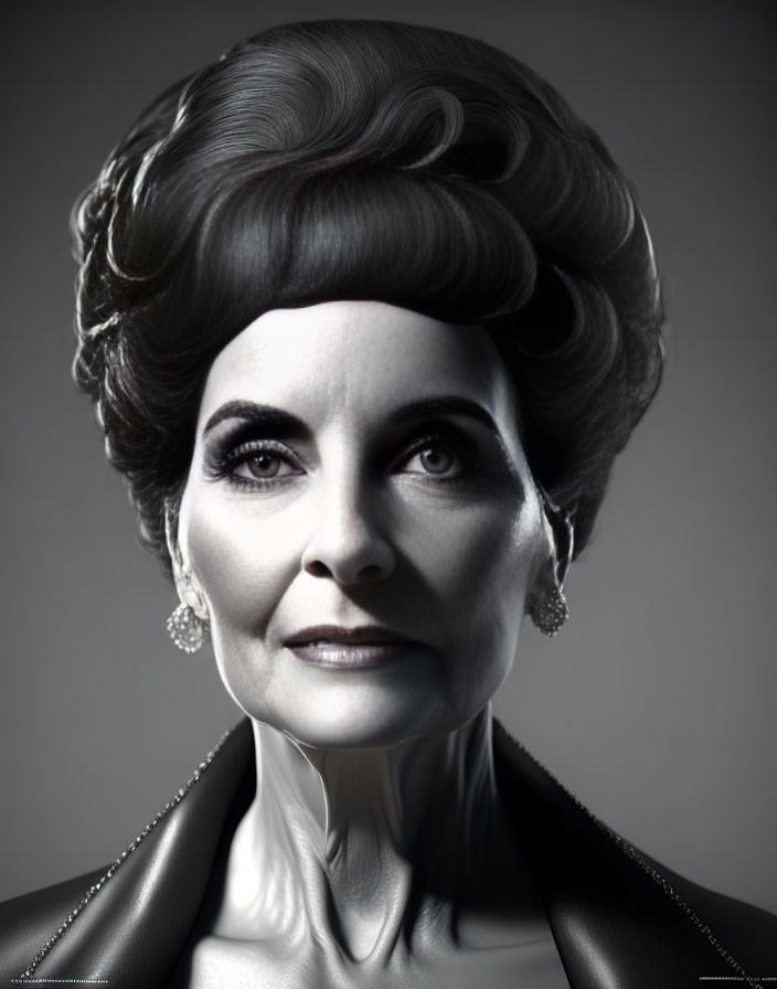 Stylized portrait of woman with vintage hairstyle and striking eye makeup