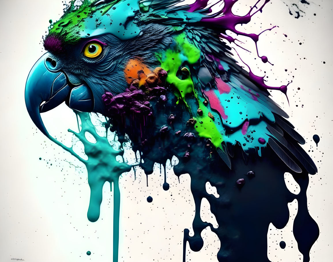 Colorful Eagle Head Artwork with Paint Splatters