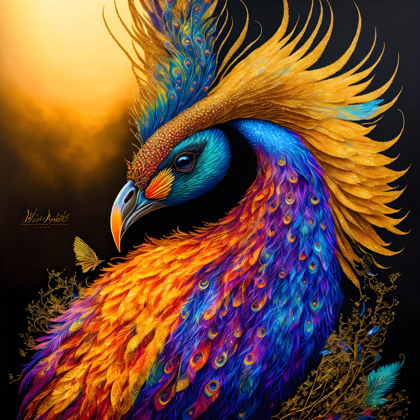 Colorful Peacock Artwork with Intricate Feather Details