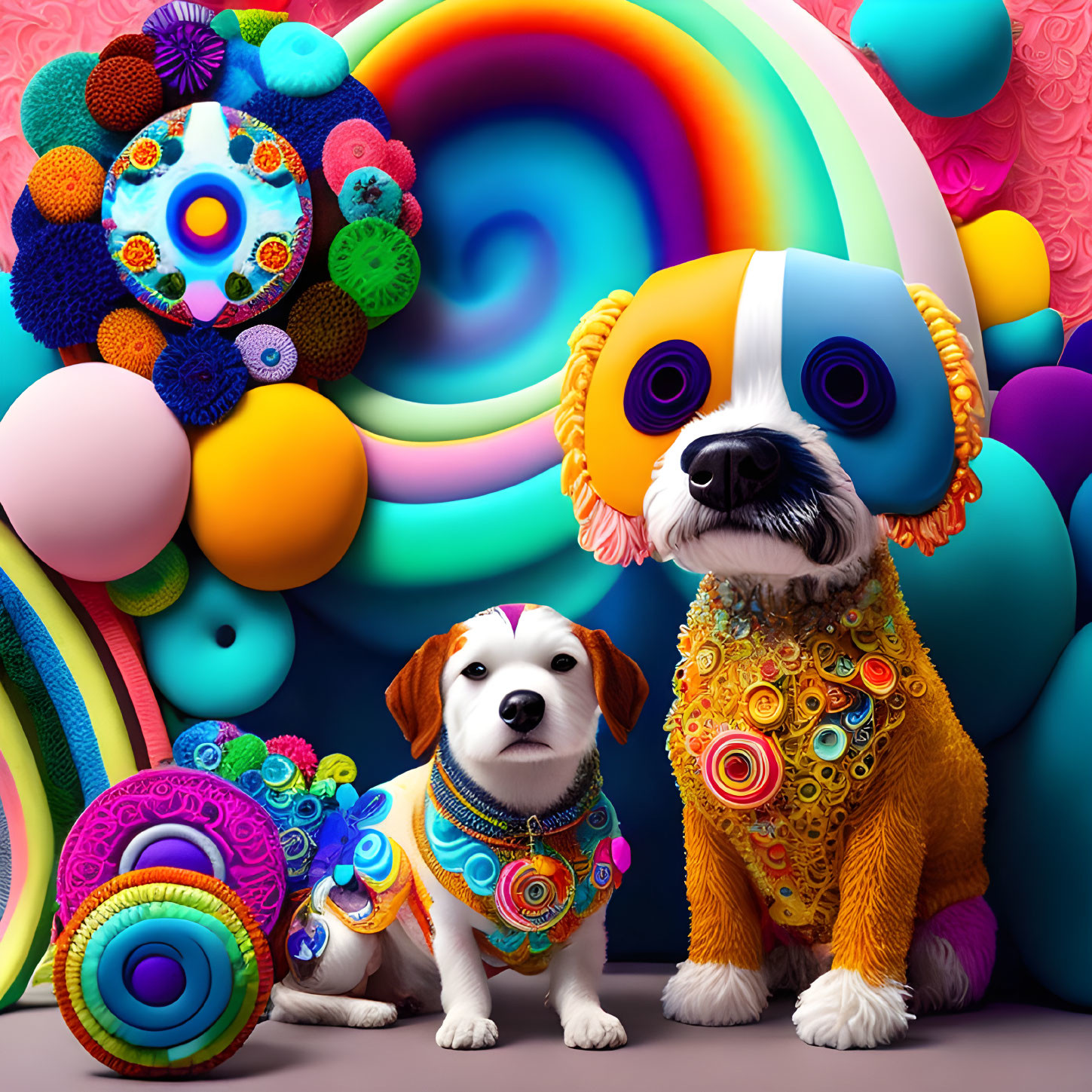 Colorful Stylized Dogs Against Vibrant Abstract Background