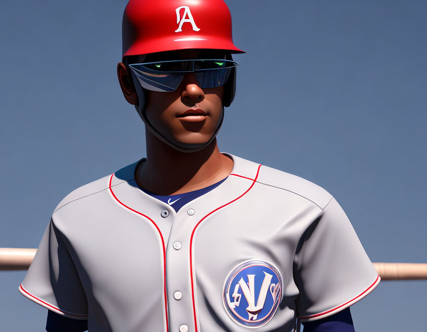 Person in Baseball Uniform with Sunglasses and Cap on Blue Background