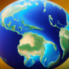 Earth's continents in green on blue ocean, against golden-yellow backdrop