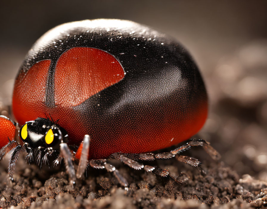 Detailed Red and Black Beetle Close-Up with Prominent Eyes and Antennae