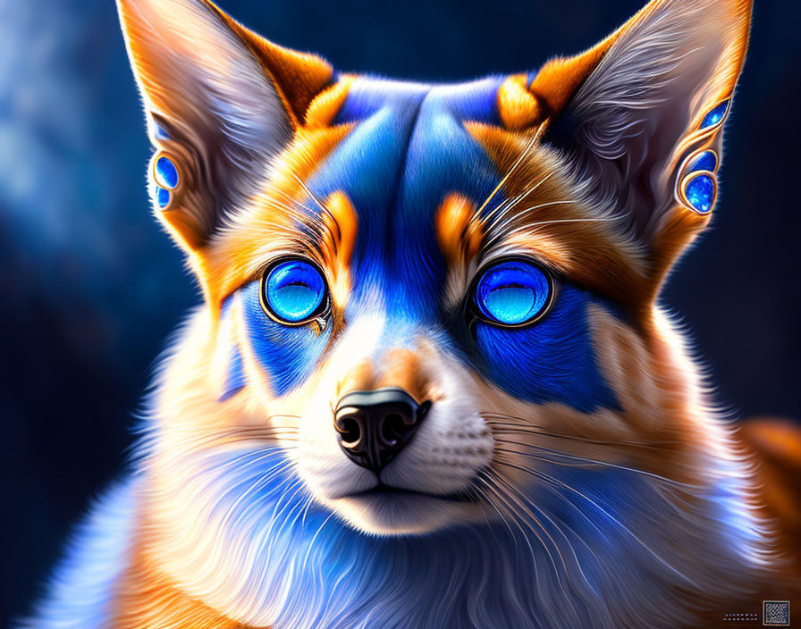 Colorful Fox Digital Painting with Striking Blue Eyes