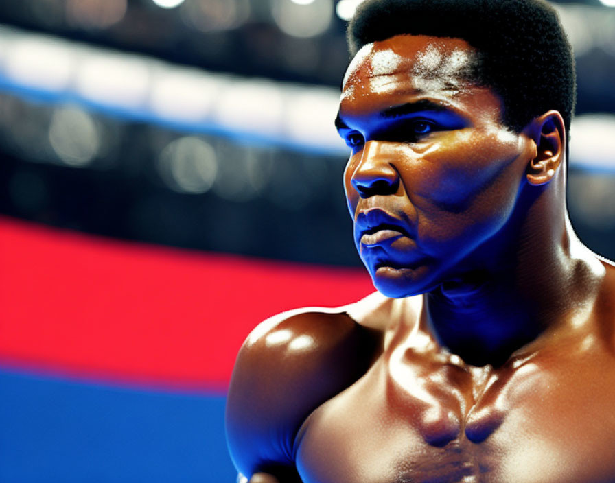 Male boxer with face paint in 3D-rendered ring