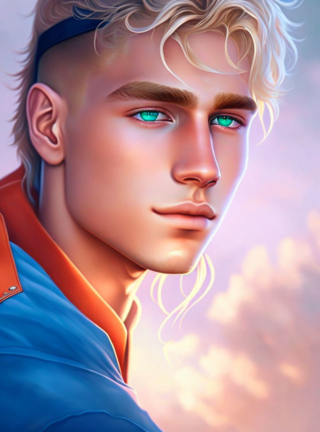 Man with Blue Eyes and Blond Hair in Digital Artwork