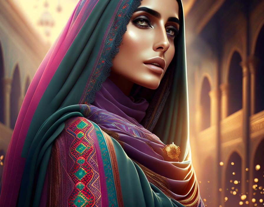 Traditional Middle Eastern Attire Illustration with Intricate Patterns