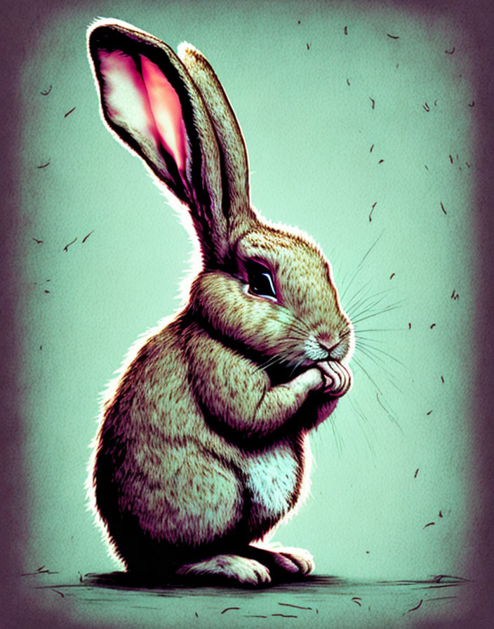 Stylized illustration of a thoughtful rabbit standing upright