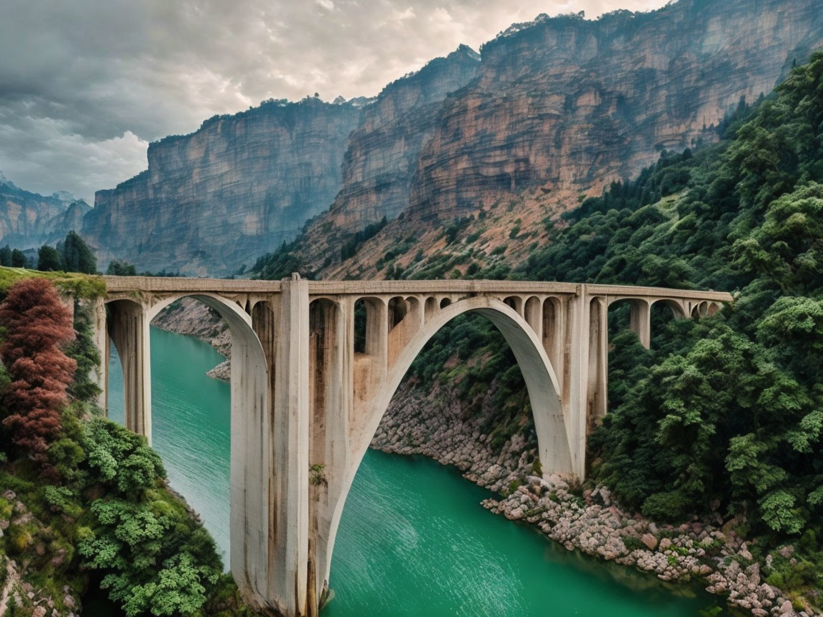 Concrete Arch Bridge Over Green River and Cliffs