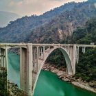 Concrete Arch Bridge Over Green River and Cliffs