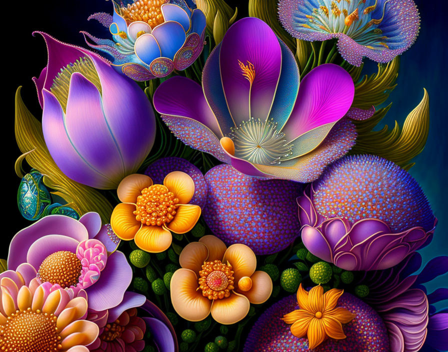 Colorful stylized flower digital art with intricate textures.