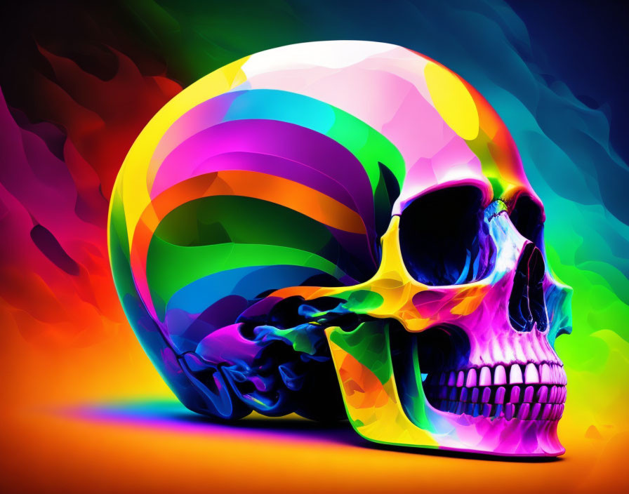 Colorful Human Skull Artwork on Abstract Background