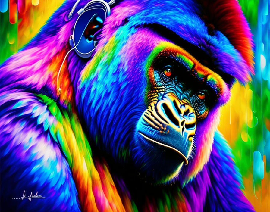 Colorful Gorilla Artwork with Rainbow Palette on Multicolor Background