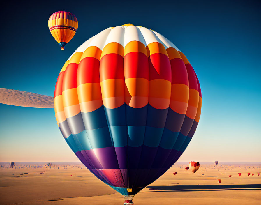 Colorful Hot Air Balloon Ready for Flight in Clear Blue Sky