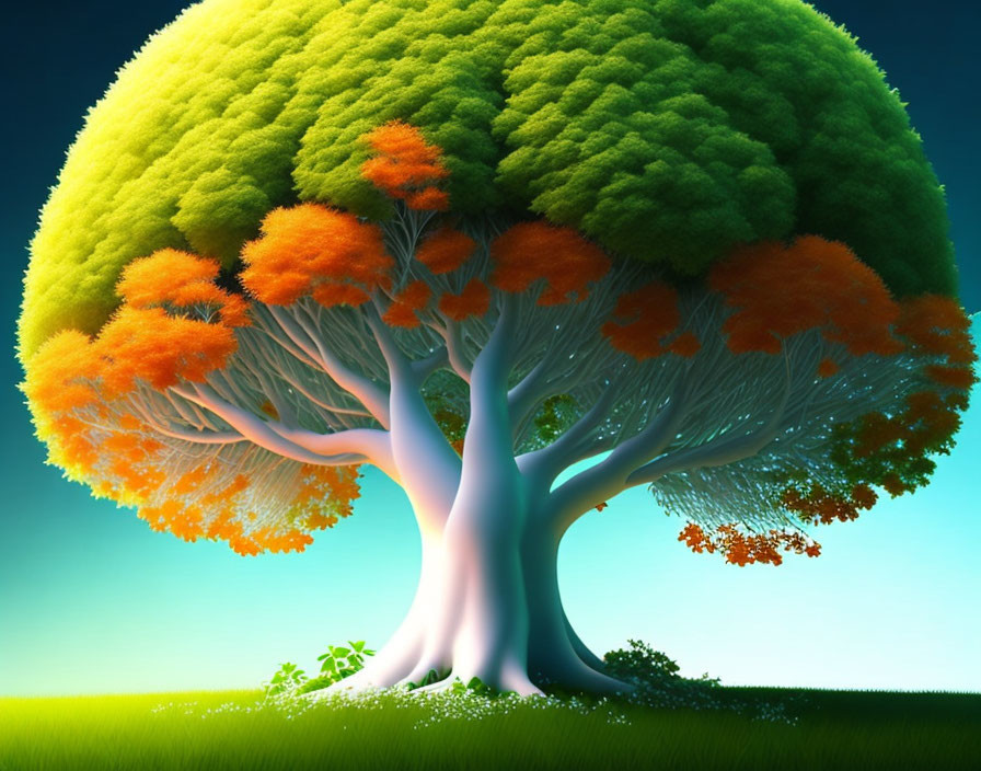 Stylized tree with white trunk and lush green canopy