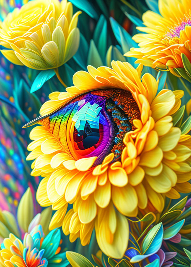 Colorful Eye Surrounded by Stylized Floral Patterns