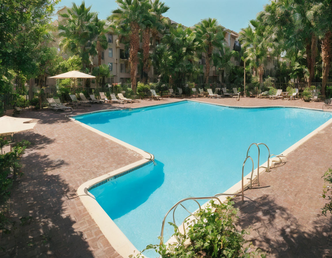 Residential Complex Pool with Palm Trees