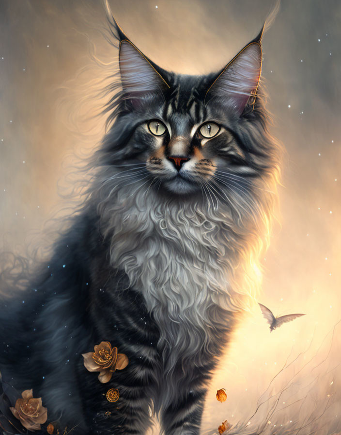 Long-Haired Cat with Striking Eyes in Mystical Setting