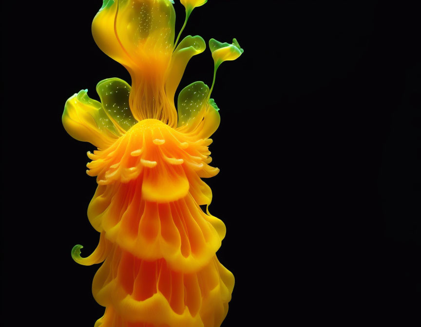 Yellow and Orange Ink Plumes in Water on Black Background