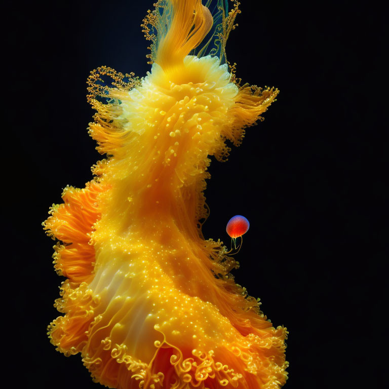 Colorful Yellow and Orange Nudibranch with Intricate Gills Floating Underwater