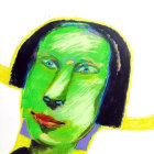 Vibrant Green and Yellow Female Figure Artwork