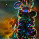 Colorful digital art: jellyfish-like creatures with glowing cores in cosmic setting