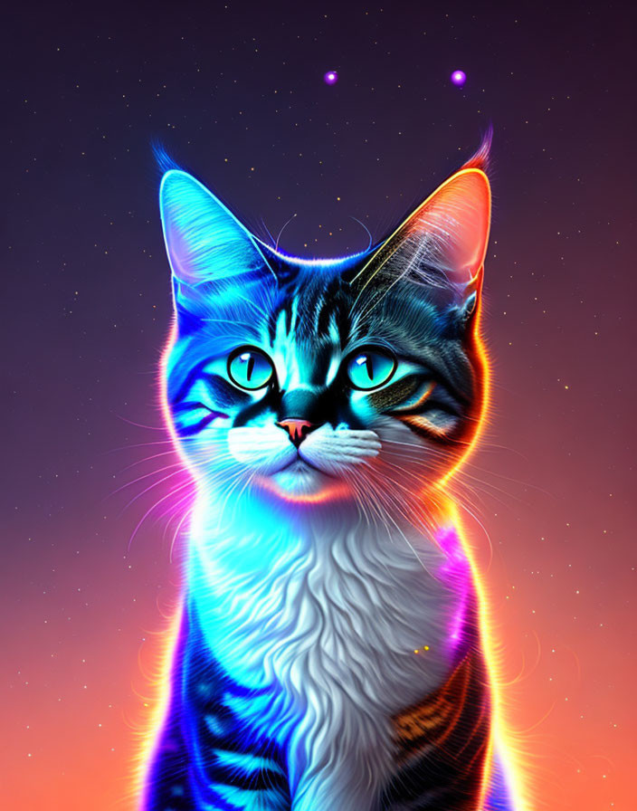 Multicolored Cat Artwork in Blue and Orange Hues