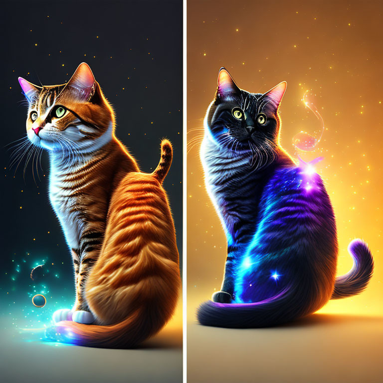 Vibrant Cosmic Cat Art with Stylized Patterns