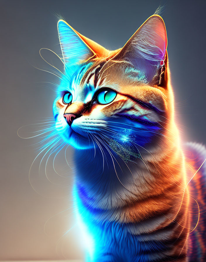 Digitally Enhanced Cat Portrait with Glowing Edges & Gradient Lighting