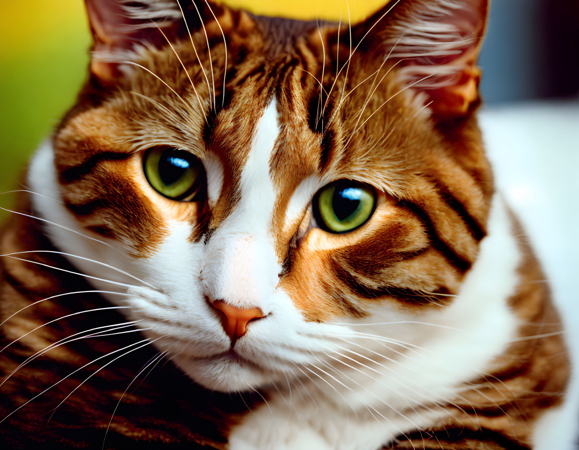 Striking green-eyed cat with orange-brown coat in close-up