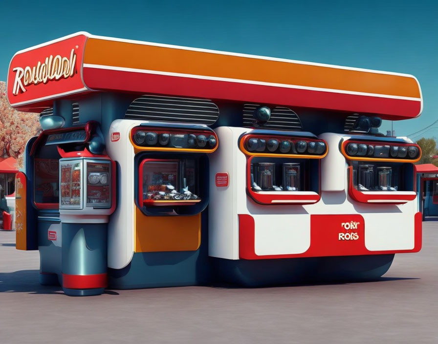 Vibrant retro-futuristic diner with classic jukebox design