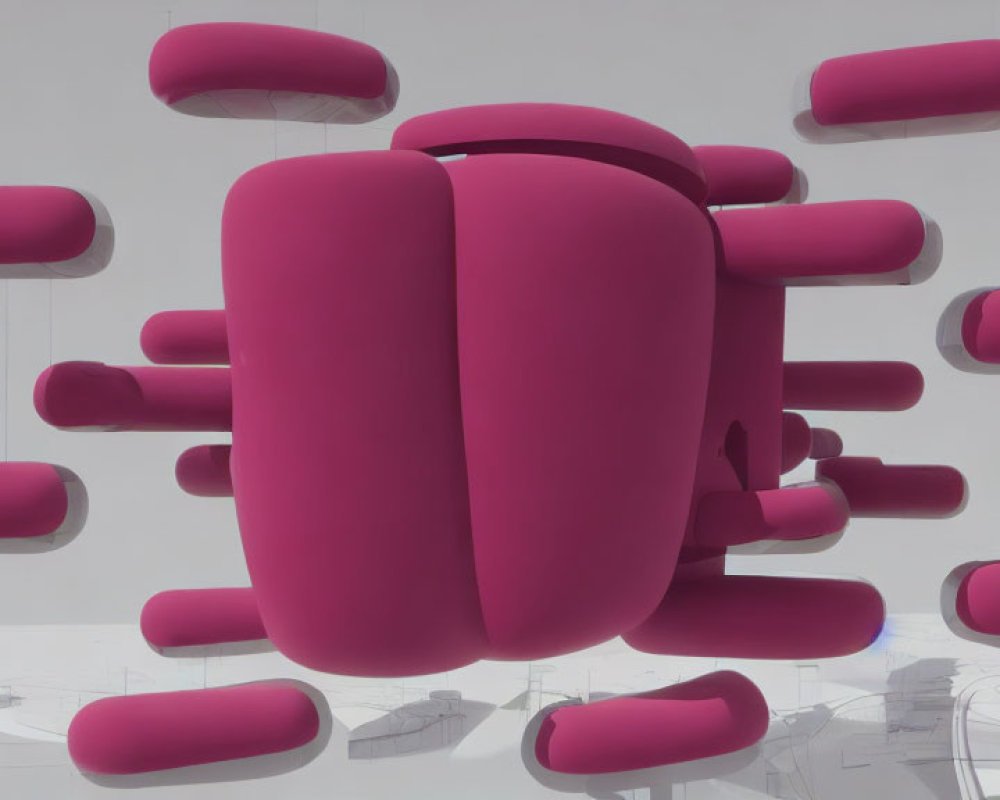 Bright Pink 3D Shapes Around Central Form in White Space