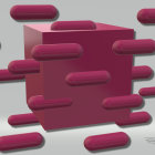 Bright Pink 3D Shapes Around Central Form in White Space