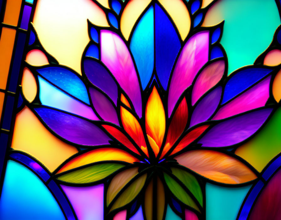 Colorful Lotus Flower Stained Glass Window Design