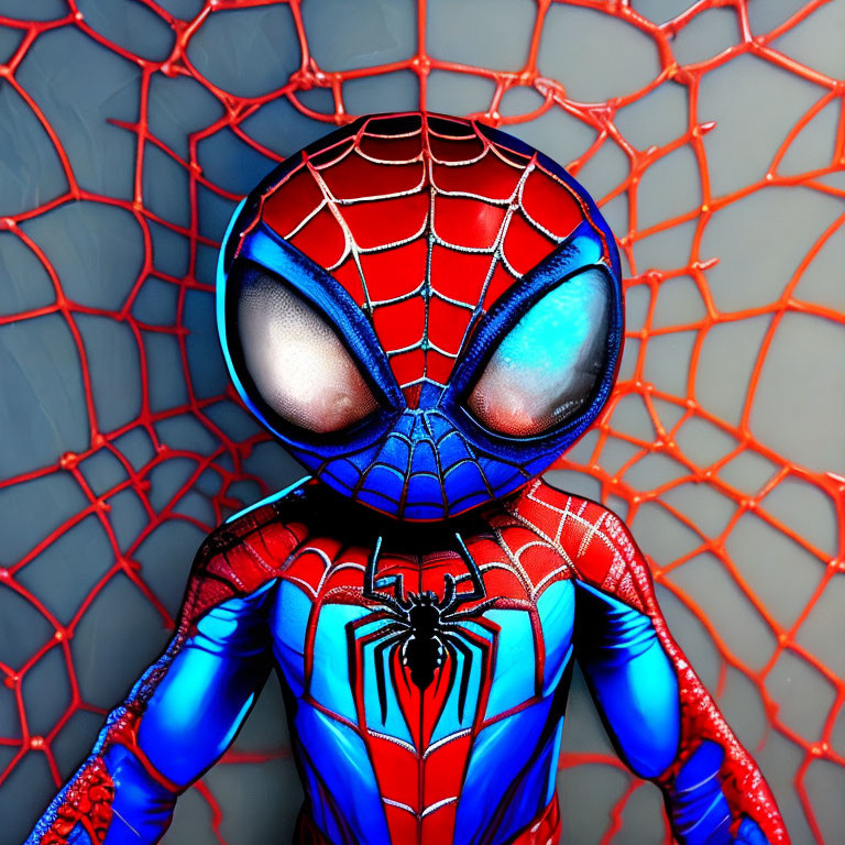 Detailed Spider-Man Costume with Prominent Spider Emblem on Textured Background