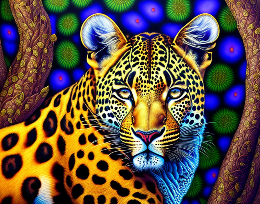 Colorful Jaguar Artwork with Psychedelic Pattern