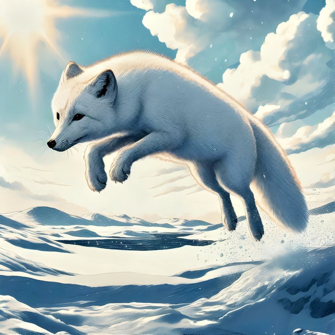 Jumping White polar Fox