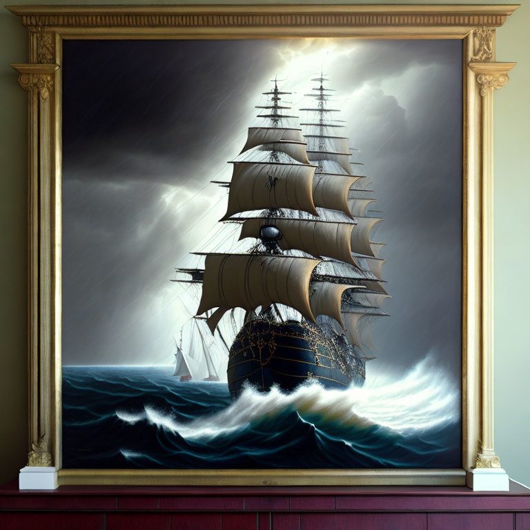 Majestic sailing ship painting on wall