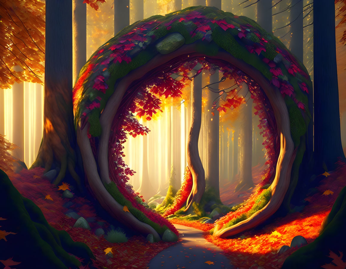 Colorful Foliage Archway in Enchanting Forest