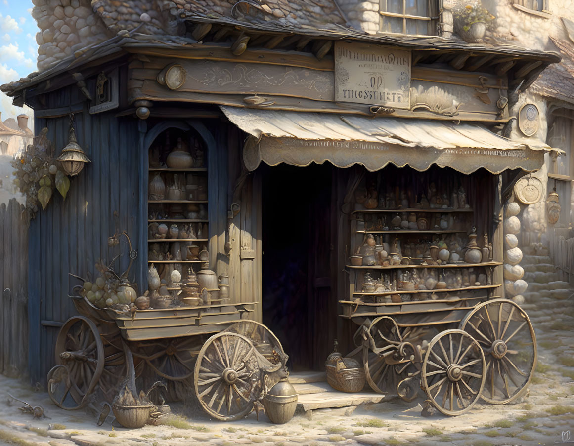 Vintage Wooden Cart Transformed into Potion and Spell Shop